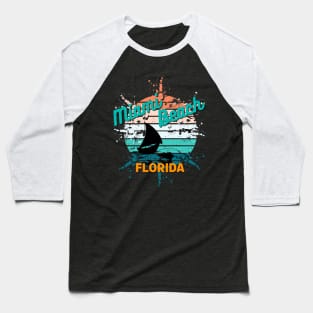 Miami Beach Retro Vintage Exploding Sunset Baseball T-Shirt